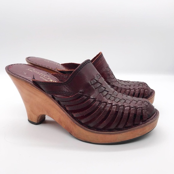 Vintage Shoes - Vintage 1970’s wooden leather clogs